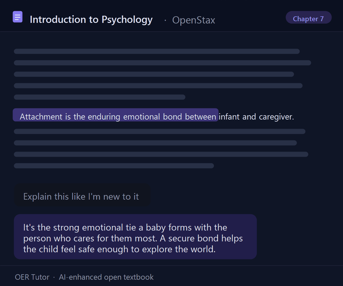 OER Tutor — an AI-enhanced open textbook reader